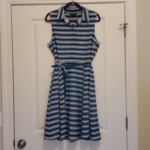 Banana Republic fitted, teal striped dress